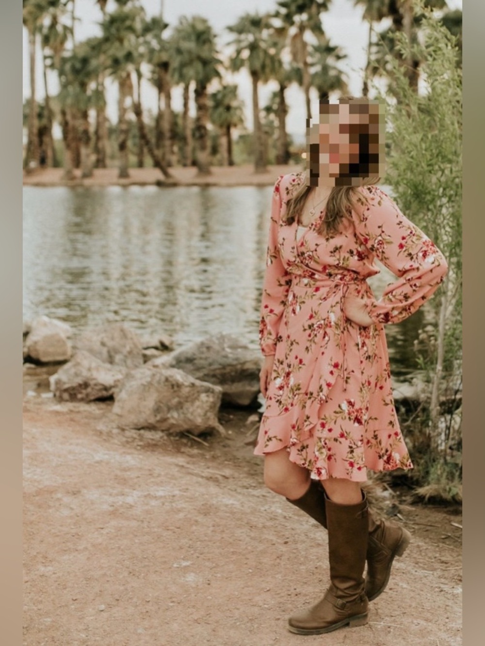 Xhilaration Pink Floral Wrap Dress Small Long Sleeve Boho Spring